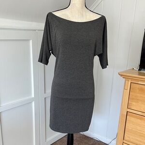 Charcoal Boatneck Mini Dress with Dolman Sleeves